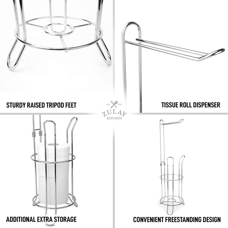 Zulay Toilet Paper Holder Stand - Stainless Steel Freestanding Toilet Paper Stand, Holds 3 Rolls