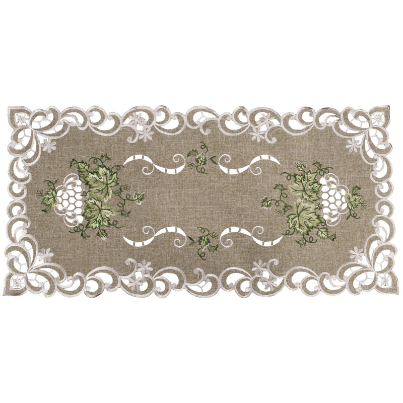 Callicoat Antique Green Leaf Green Rectangular Runner, 27" x 14"