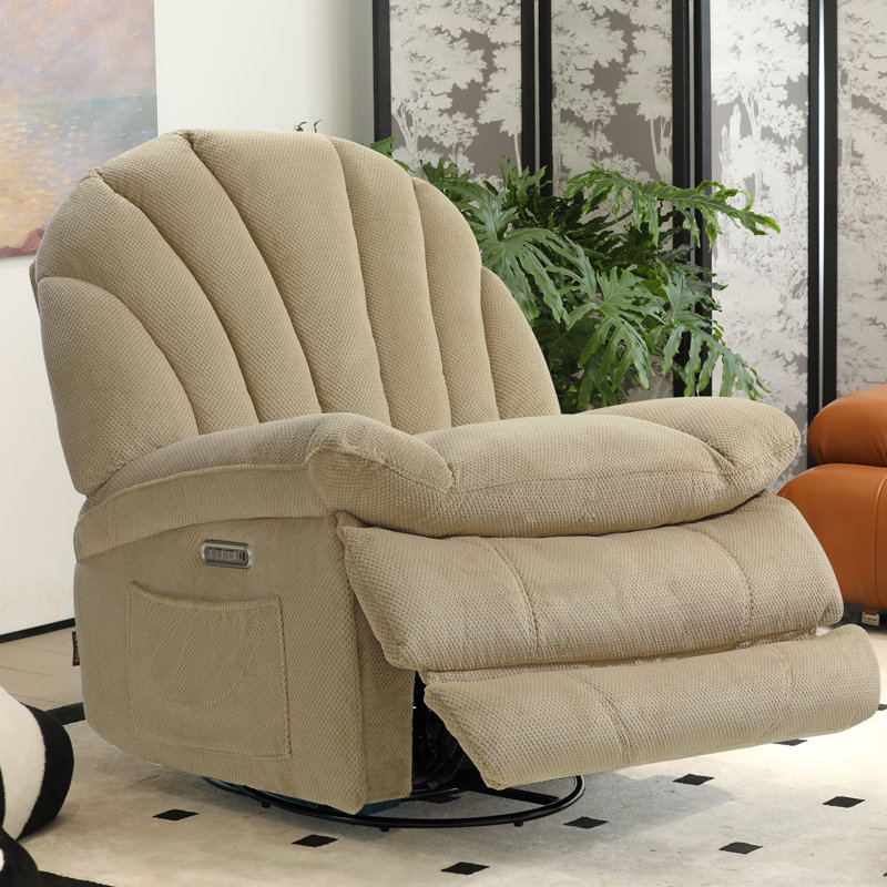  Fauteuil inclinable à bascule pivotant à deux moteurs pour le salon, fauteuil inclinable surdimensionné sans accoudoirs à bascule en forme de coquillage, coussin moelleux en tissu épais, doux et confortable, beige