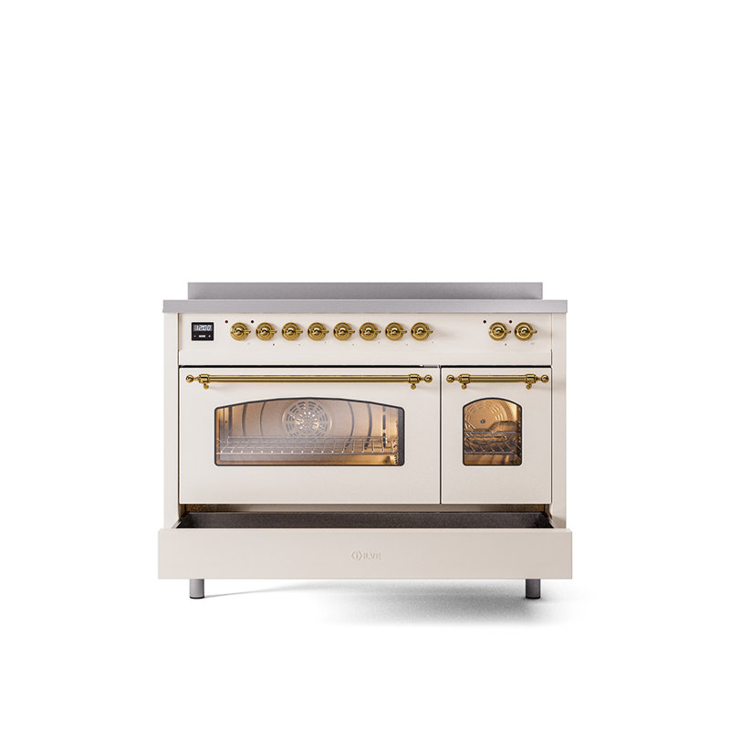 ILVE Nostalgie II 48 in Induction Range, Antique White/Brass