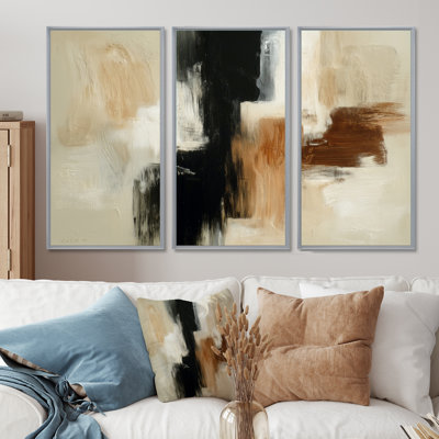 «Black and Brown Brushstroke», ensemble de reproductions d'art murales abstraites