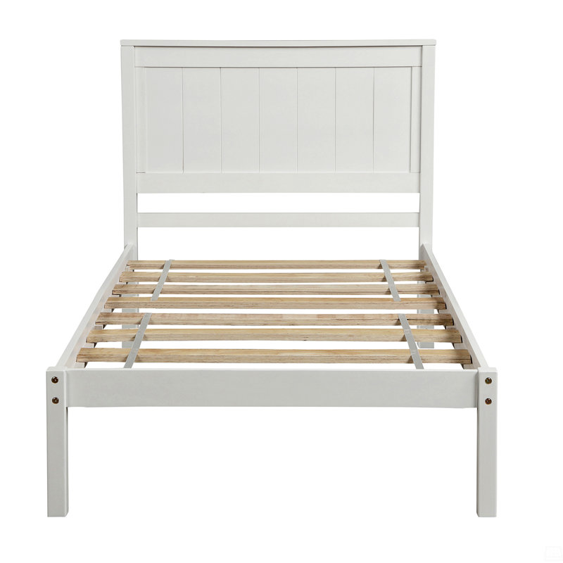 Platform Bed Frame With Headboard, Wood Slat Support, No Box Spring Needed,Twin, White, Twin