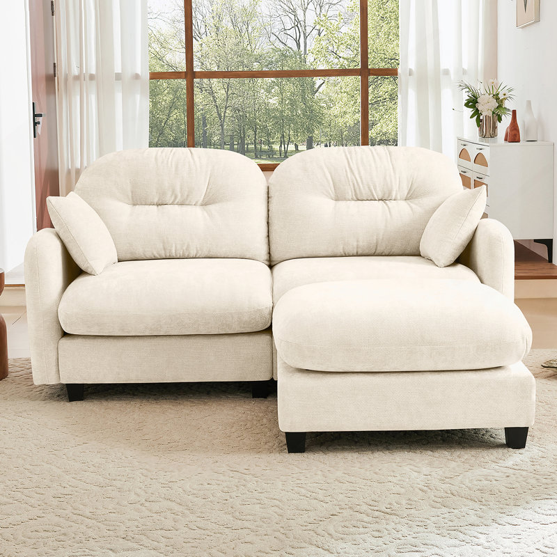 Canapé modulaire en forme de L avec repose-pieds Cloud, tissu en chenille doux, dossier à coussin touffeté, mousse haute densité pour des espaces polyvalents