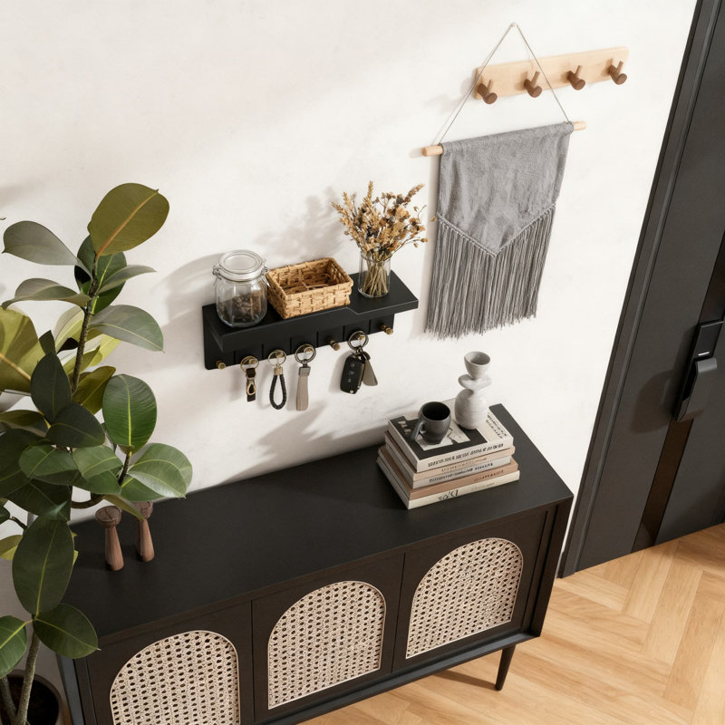Porte-clés mural moderne avec tablette, organisateur de courrier décoratif pour le vestibule, la cuisine et le bureau, décoration chic et solution compacte