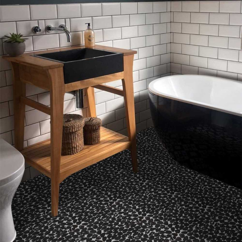 Recycled Cenote Pebble 13" x 13" Glass Wall & Floor Tile, Charcoal Black