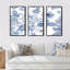 Fleurs blanches blanches rétro sur bleu classique II - ensemble de 3 reproductions d'art encadrées sur toile-675079219-675079220
