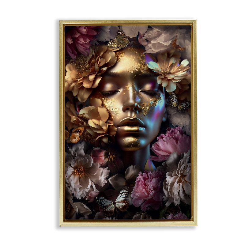Toile flottante encadrée Lavish Floral Face par Reinders, Doré, H 31 po x l 21 po
