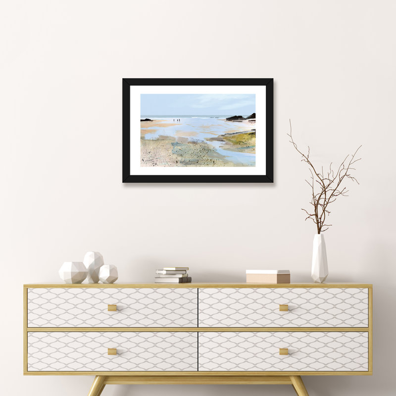 Vue sur la mer, impression d’art graphique, H 16 po x l 24 po x P 1 po, Papier avec cadre noir