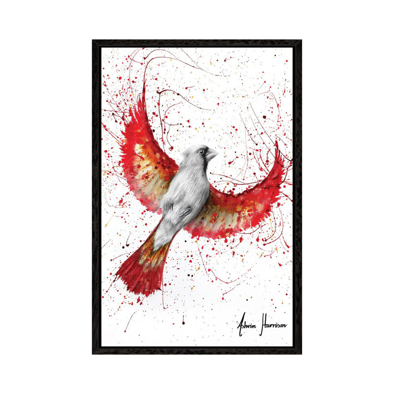 Golden Feather Cardinal by Ashvin Harrison - Print on Canvas, 66.04 cm H x 45.72 cm W, Black Framed