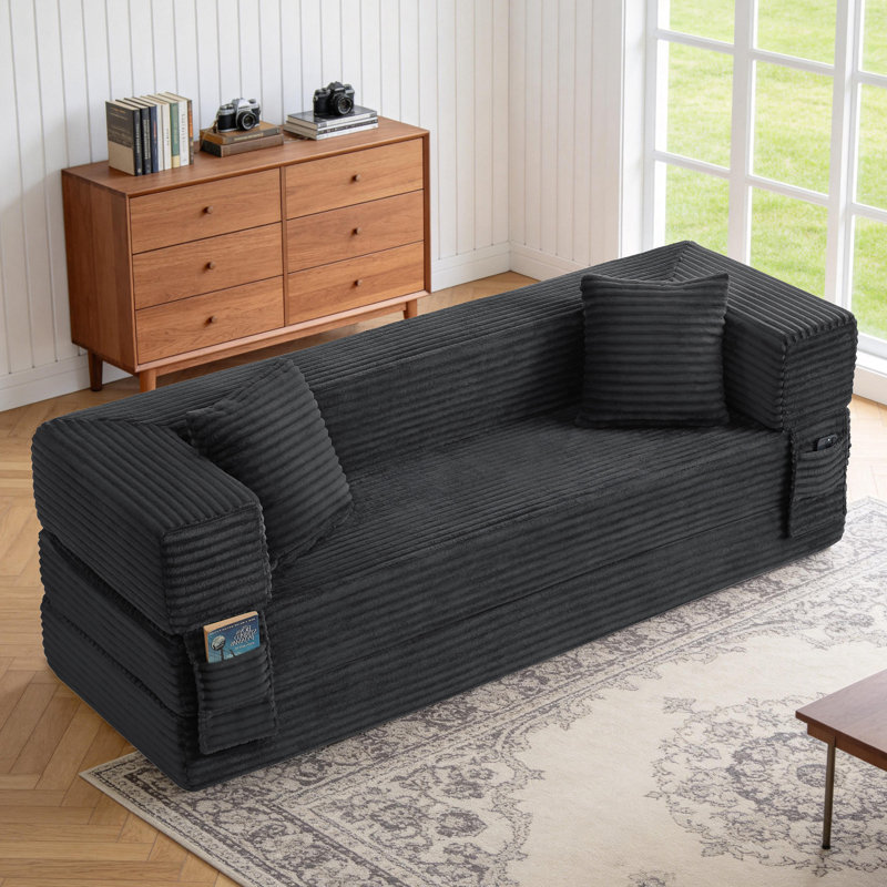 78" Convertible Compression Sofa Bed, Dark Gray