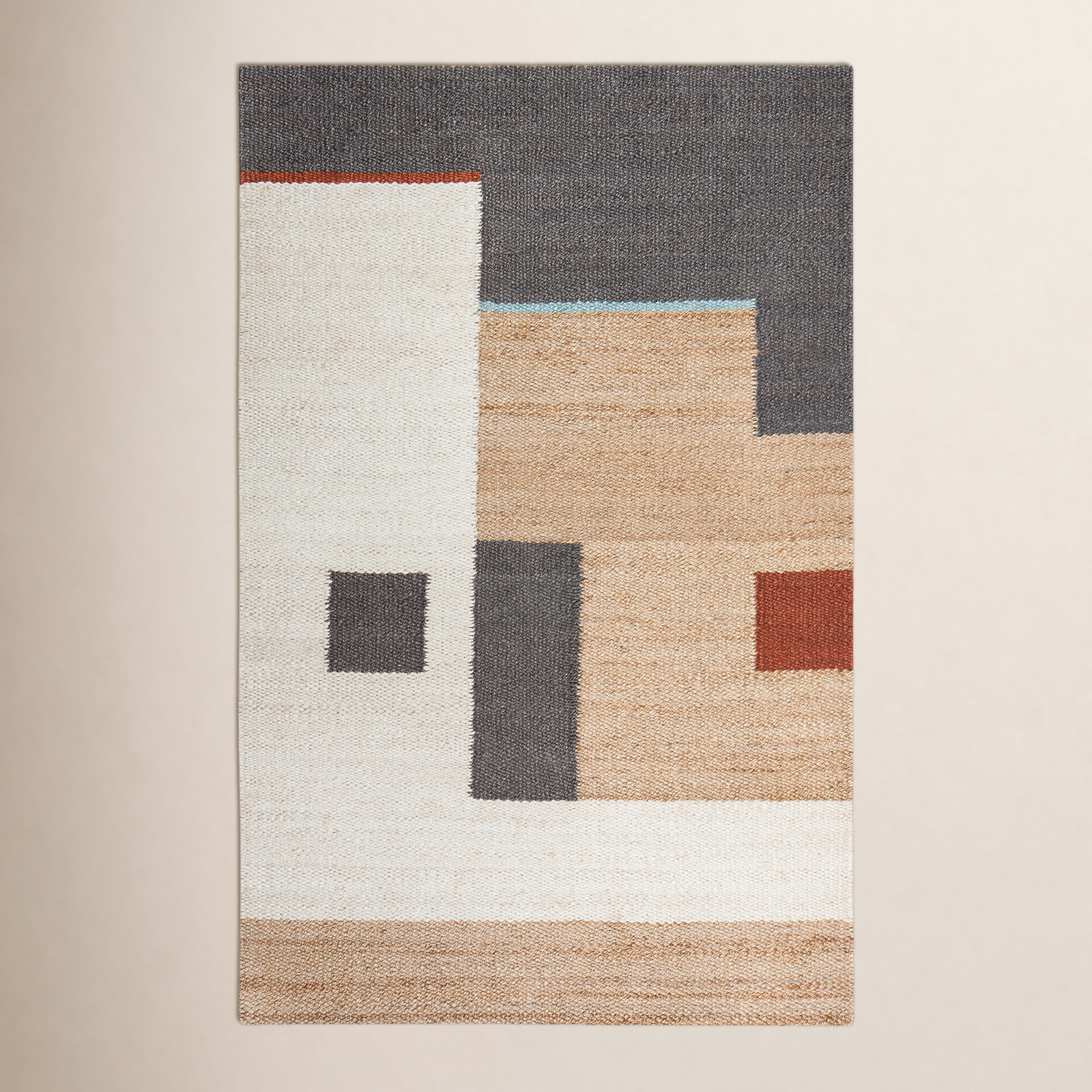 Marjorie Tan Ivory Gray Geometric Jute Rug, Rectangle 8' x 10'