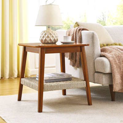 Table d'appoint 23 "avec tablette tissée, table d'appoint Boho avec rangement, tables de chevet, petite table d'appoint