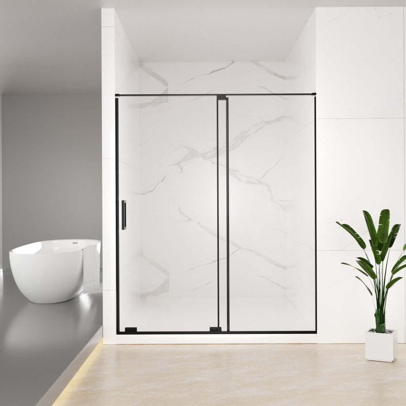 Semi-Frameless Sliding Shower Door, Clear Tempered Glass,Cut Adjustable Width 4"