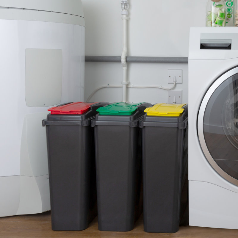 Wham Recycle It Slimline Bins, Red/Green/Yellow Lids, 25 Liters