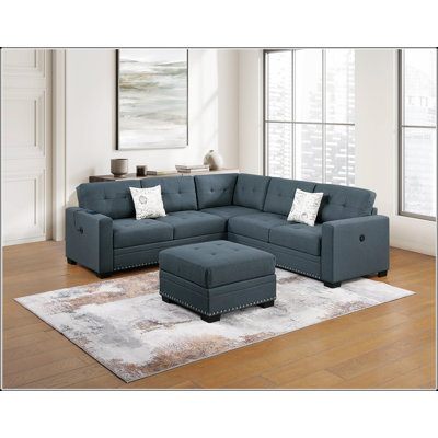 Ensemble de canapé modulaire décontracté simple 4 pièces avec tissu gris foncé, causeuse à un bras RAF / LAF et repose-pieds en coin pour un confort moderne