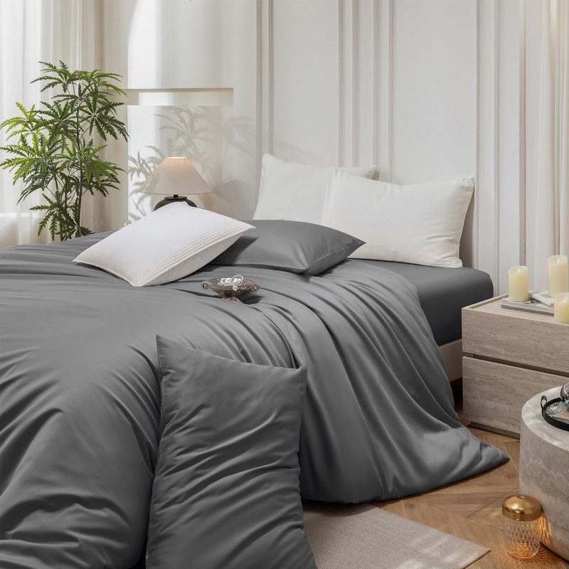 Ensemble de housse de couette MooMee, Housse de couette pour très grand lit et 2 taies , Gris foncé