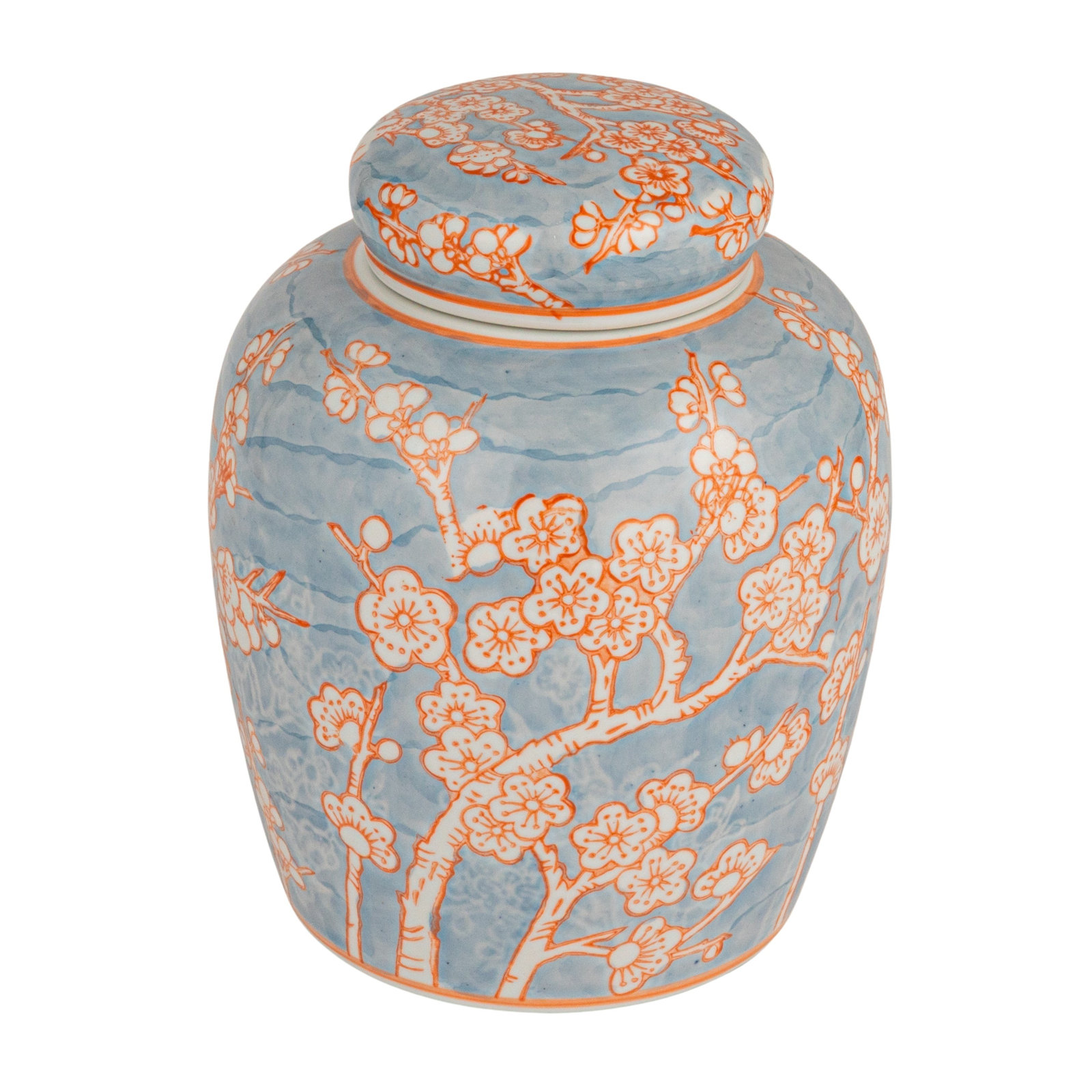 Chadwicks Decorative Chrysanthemum Ceramic Ginger Jar with Lid, Blue, 4.2" H x 12" W x 9.25" D
