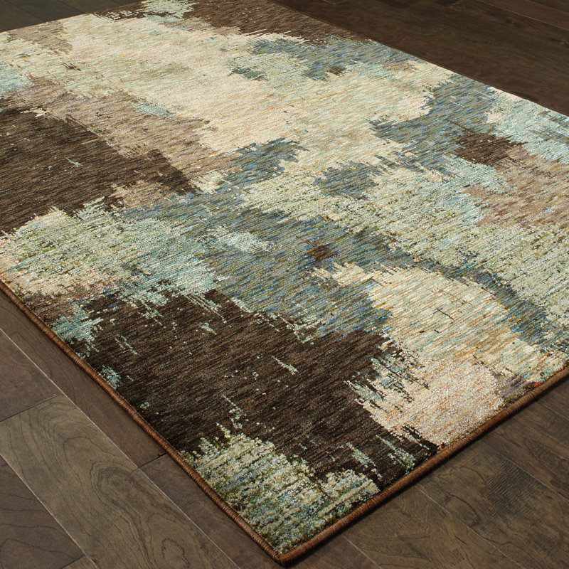 Tapis bleu/brun tissé à la machine Knox, Rectangle 10 pi x 13 pi 2 po