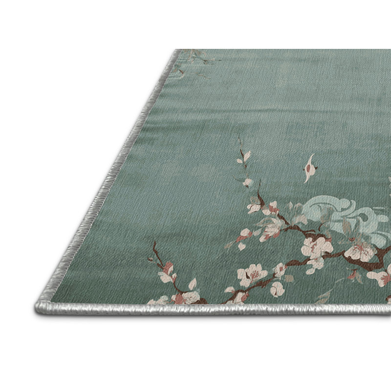 Machine Washable Green Area Rug, Rectangle 4' x 6'