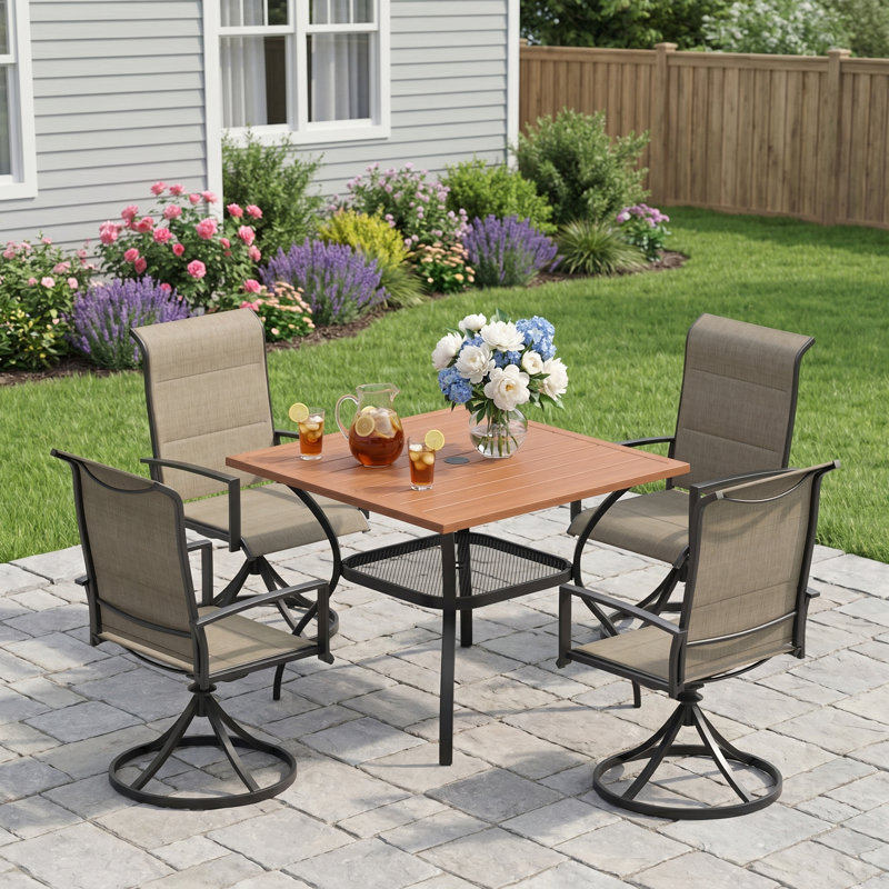 4-Person Outdoor Patio Dining Set, Walnut, Brown/Black