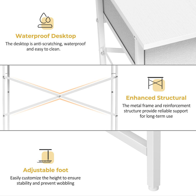 Desk For Kids Bedroom, 31.5 Inch Small Computer Desk For Small Spaces, Simple Desk With 2 Fabric Drawers For Home Office, Dorm, Living Room, Home Study Table