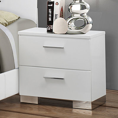 Table de chevet blanche brillante 2 - Solution de rangement pour chambre à coucher spacieuse Tiroirs doublés de feutre