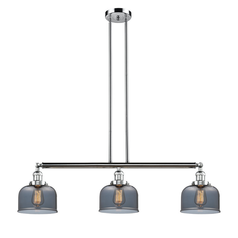 Cloche - 3 lumières 41 po - Lampe pour îlot suspendu, Chrome poli, Plaqué couleur fumée, 2200 K