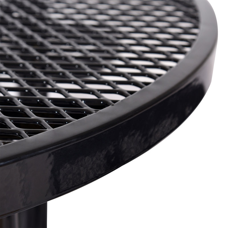 Table de pique-nique ronde ronde en acier 46 po noir avec mât de parasol, Noir