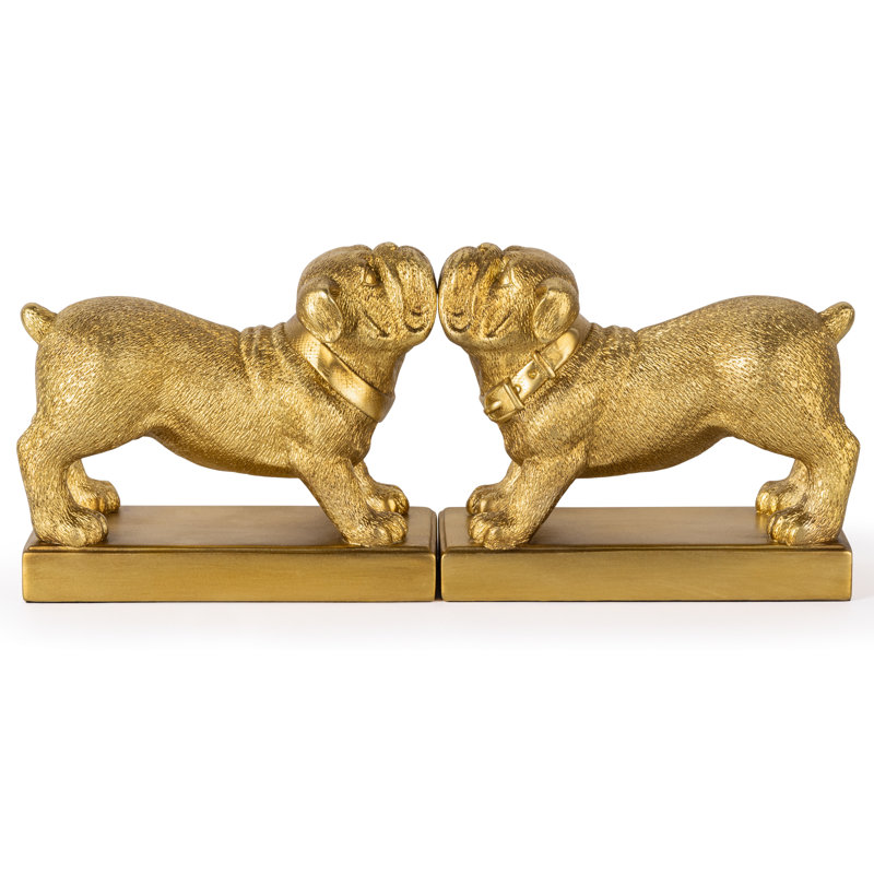 Set Of 2 Gold Bulldog Bookends, Gold