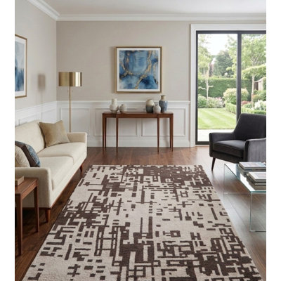 Beige | Brown Wool Handmade Contemporary Hand Knotted Rectangle Indoor Area Rug