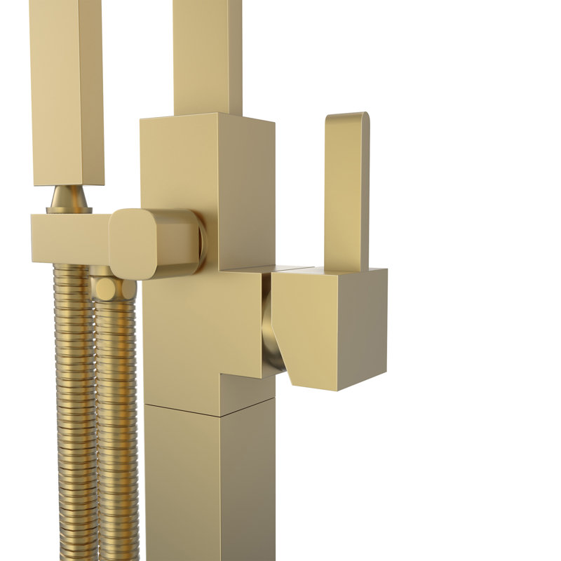 Levantine Bathroom Tub Filler with Handshower, Brushed Brass