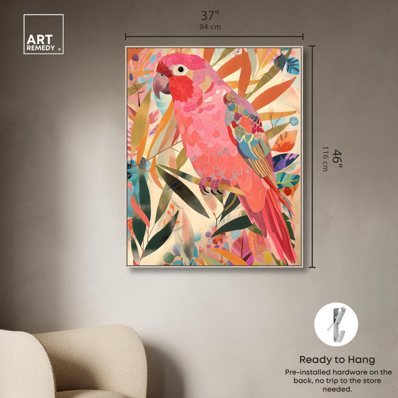 Whimsical Parrot Canvas Tropical Abstract Wall Art by Art Remedy, 31" H x 25" W, Silver Framed
