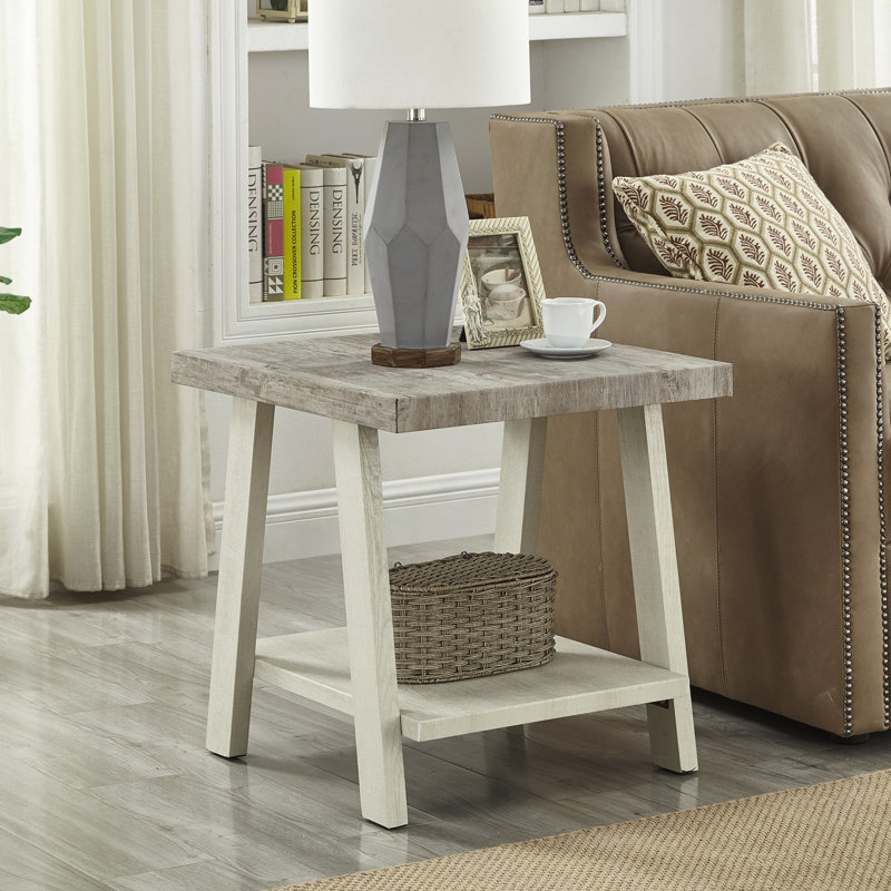 Table de bout à deux tons en gris vieilli et beige