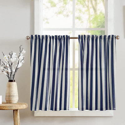 Cotton Blend Striped Tailored Cafe Curtain
