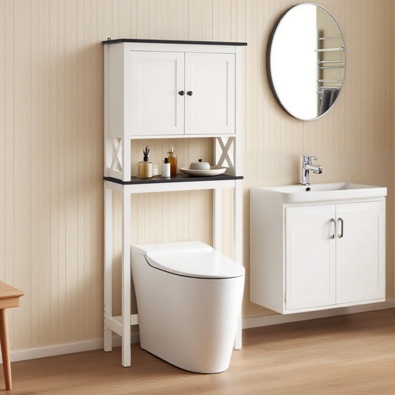 Freestanding Over The Toilet Storage Cabinet with 3-Tier Shelves, Space Saver for Bathroom Laundry Restroom