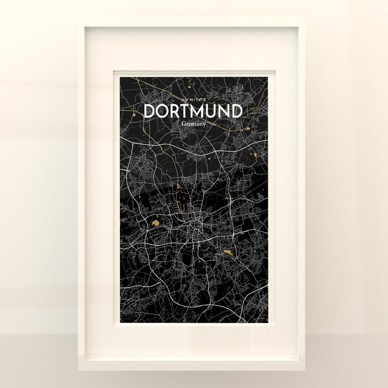 Dortmund City Map in Luxe 1 Piece Wall Art, 17cm H x 11cm W x 0.05cm D