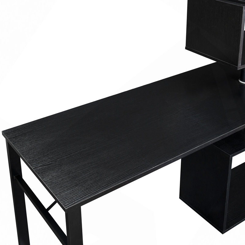 Table de coin en L pour bureau à domicile, table d'ordinateur rotative avec bibliothèque à 5 niveaux, quatre méthodes d'installation, roulettes verrouillables (noir)
