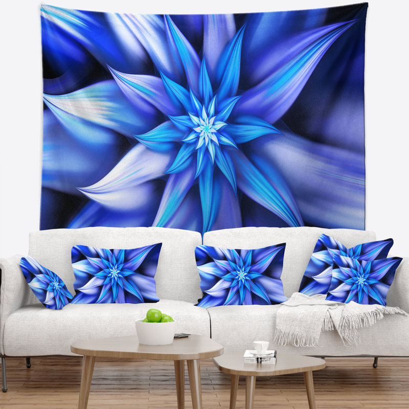 Tapisserie florales de fleurs bleues danse, H 78 po x l 92 po