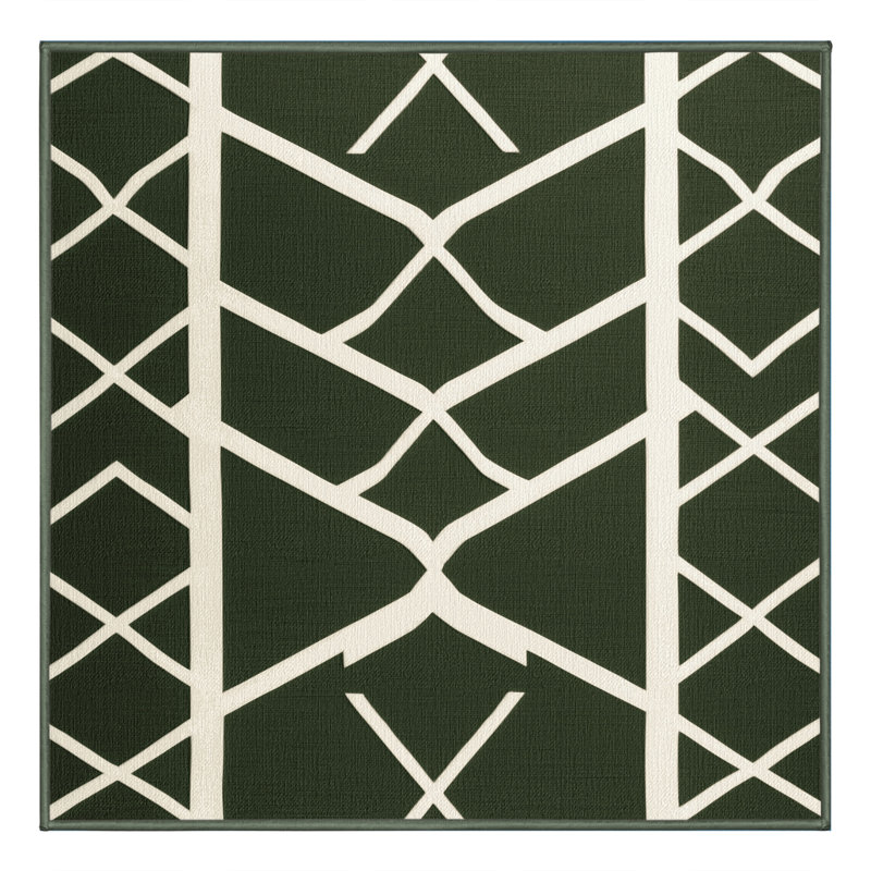 Machine Washable Trellis Green Area Rug, Square 4'