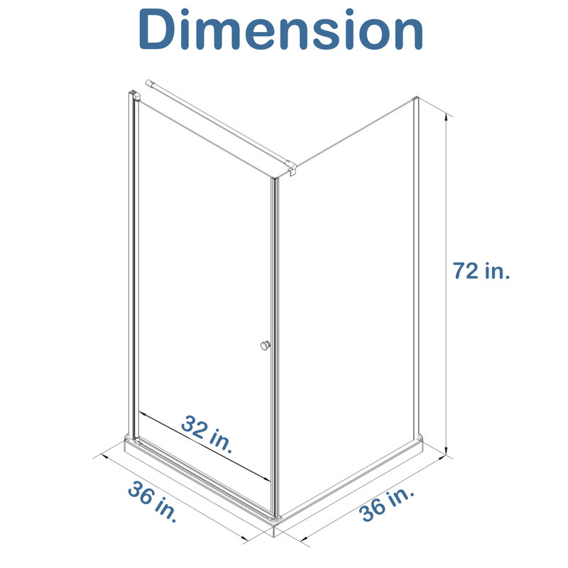 P 36 po x P 36 po x H 72 po avec porte de douche en coin pivotante Frameles avec verre trempé transparent de 1/4 po