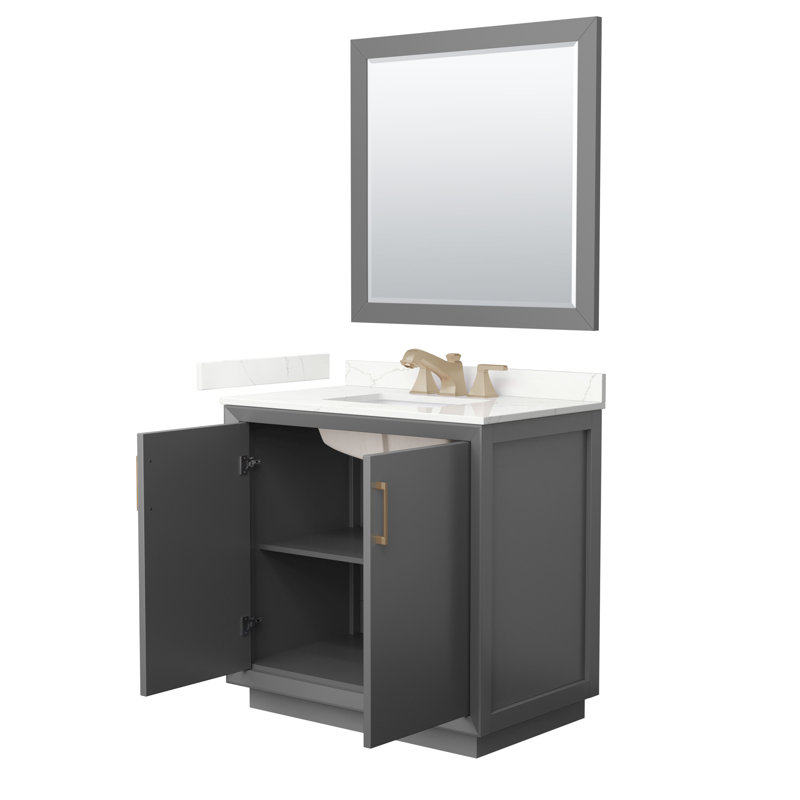Strada 36'' W Single Vanity, Dark Gray, Giotto Quartz, Satin Bronze
