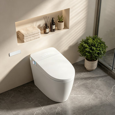 One-Piece Smart Toilet with Built-In Bidet and Hidden Tank, Auto Flush, Heated Seat, Warm Water Wash, Dryer, Night Light and Remote Control