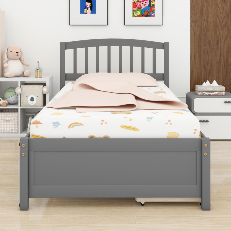 Lit plateforme en bois avec tiroirs et tête de lit, Gris