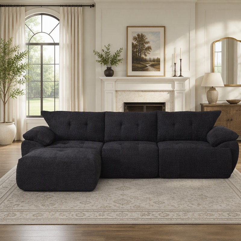 Canapé moderne en nuage en chenille à trois places avec dossier ergonomique en corne et coussins en mousse haute densité