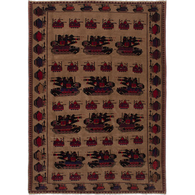 Tapis de bois one-of-kind-noué la 2010 ushak brun/noir 6 pi 11 po x 9 pi zone en laine 10 po Higham