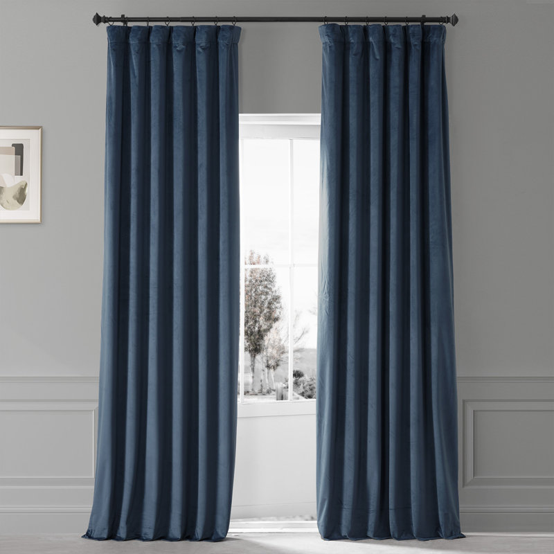 Loria Plush Velvet 100% Blackout Curtains For Bedroom, Living Room - Single Panel, 50" W x 84" L, Varsity Blue