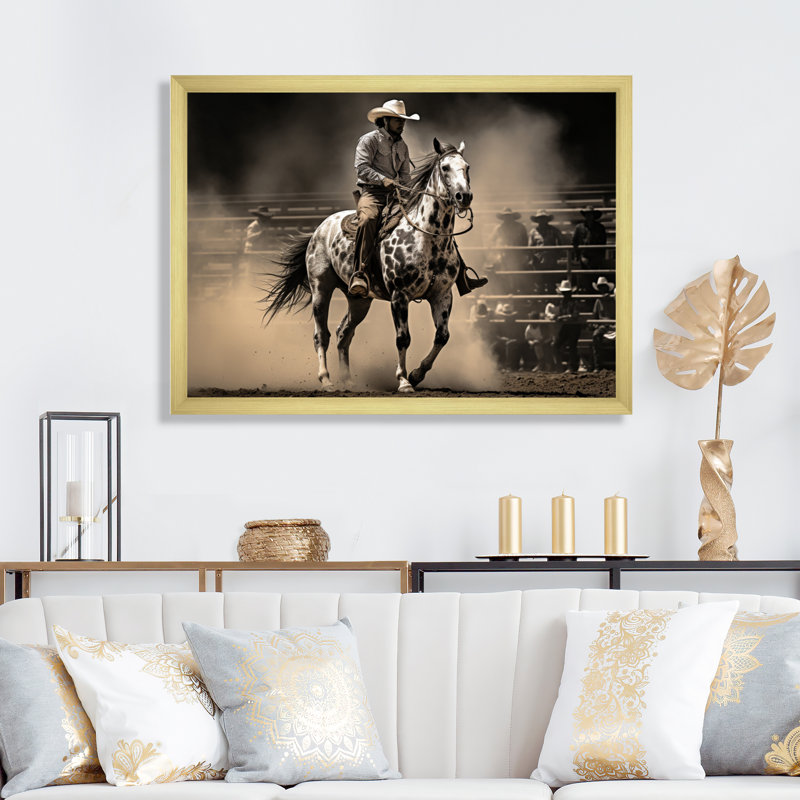 Western Wild West Show sur impression sur toile, H 34 po x l 44 po x P 1,5 po, Cadre doré à une seule photo