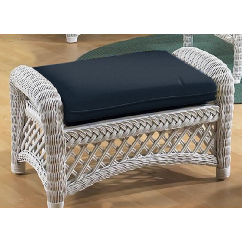 Repose-pieds Lanai en osier avec coussin bleu marine Sunbrella