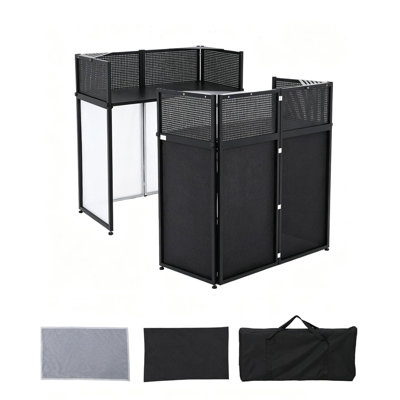 Heavy-Duty All-Metal Portable DJ Booth Stand, Foldable Facade Iron Plate, 8 Washable Scrims & Bag, White