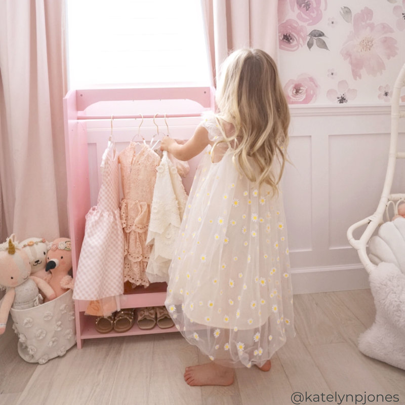 Teamson Kids Pink Wooden Open Armoire with Mirror